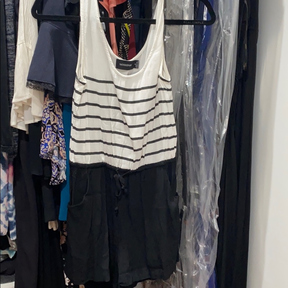 Black and white shorts romper
